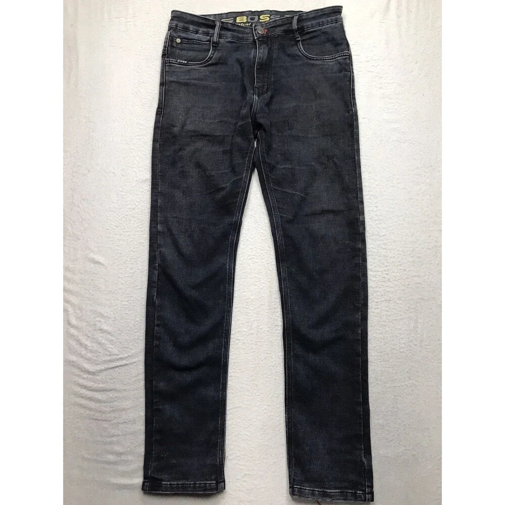 Y2K HUGO BOSS Double Weave Jeans Men 32 (30x30 fit)  Black Stretch ITALY Denim